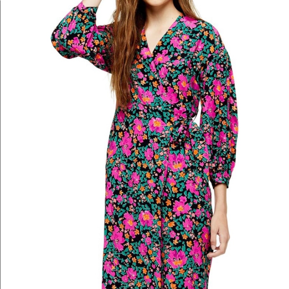 Topshop Floral Print Wrap Dress